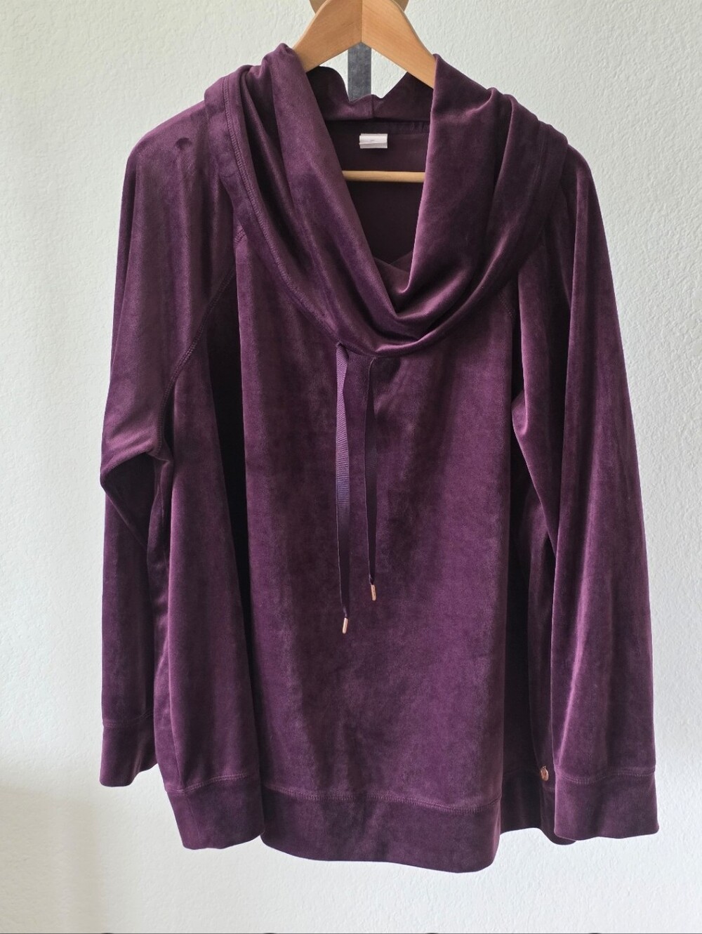 Velvet by Graham & Spencer Purple Velour Cowl Neck Hoodie Pullover Large Soft